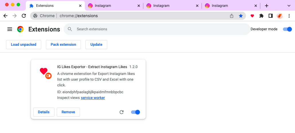 IGLikesExport chrome extension install done