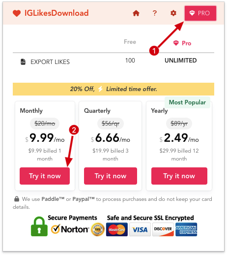 IGLikesExport chrome extension subscribe pro